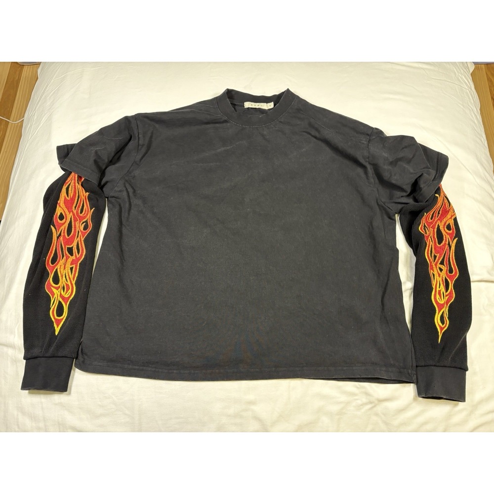 MNML Double Layer Thermal Sleeve Tee Mens Small Black Flame Graphic Long Sleeve